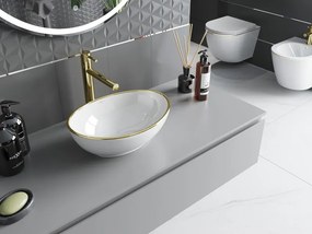 Mexen Elza opbouwwastafel 40 x 33 cm, wit/gouden rand - 21014005