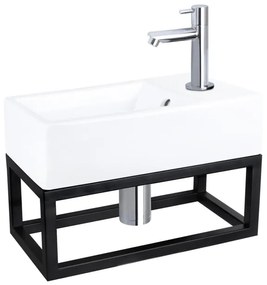 Differnz Force fonteinset - 40x22x11.5cm - Rechthoek - 1 kraangat - Recht chromen kraan - met zwart frame - Keramiek Wit 38.401.60