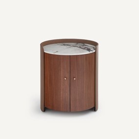 Mini-bar bijzettafel, walnootfineer, keramiek en leer, FIRMO