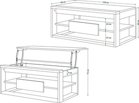 FRAME Millenium Beton/Zwart Mat - MODERNE TAFEL MET OPTILBAAR TAFELBLAD/IN HOOGTE VERSTELBAAR TAFELBLAD + OPBERGVAK + PLANK