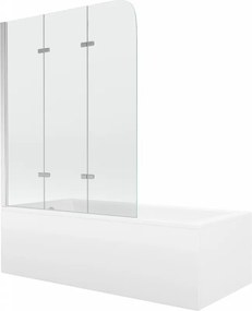 Mexen Cubik rechthoekig bad 170 x 70 cm met omkasting en 3-delige vouwscherm 120 cm, transparant, chroom - 550317070X9012030100