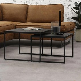 Dimehouse | Salontafel ster medium: lengte 60 cm x breedte 76 cm x hoogte 42 cm zwart salontafels teakhout, staal meubels tafels