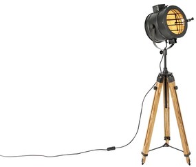 Tripod vloerlamp zwart met hout studioSpot / Opbouwspot / Plafondspot - Radient Industriele / Industrie / Industrial E27 Binnenverlichting Lamp