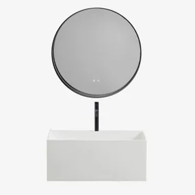 Harsen Badkamermeubelset Met Geïntegreerde Wastafel En Nerine Led-verlichting Wit & Round Led And Antifog Zwart Ø80 Cm Kimacs & - Sklum