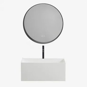 Nerine Zwevend Badkamermeubelset Van Hars Met Geïntegreerde Wastafel En Led-verlichting Wit & Round Led And Antifog Zwart Ø80 Cm - Sklum