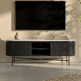 Kare Design Glenn Ovaal Tv-meubel Zwart Met Wit Marmer - 150x40x54cm.