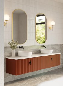 Muebles Ezra badmeubel ribbelfront 200cm terracotta met wit toppaneel en waskom