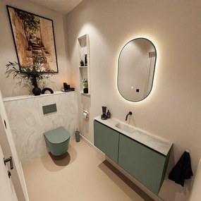 MONDIAZ TURE-DLUX 100cm toiletmeubel Army. EDEN wastafel Ostra positie midden. Zonder kraangat. TUREDX100ARMM0OST