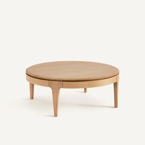 Ronde salontafel, massief eiken en fineer, 2 lades, SANARA