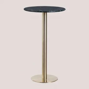 Ronde Hoge Bartafel Ø60 Cm In Natuurlijk Steen Xiren Big Flower Groen Marmer - Geborsteld Goud - Sklum