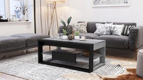 FRAME Millenium Beton/Zwart Mat - MODERNE TAFEL MET OPTILBAAR TAFELBLAD/IN HOOGTE VERSTELBAAR TAFELBLAD + OPBERGVAK + PLANK