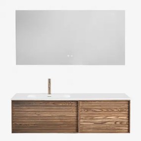 Badmeubelset Van Hout Met Geïntegreerde Wastafel Solea Natuurlijk Hout & Rectangular Led And Antifog 140x75 Cm Riben & Goud ↑20 - Sklum