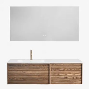 Solea Zwevend Houten Badkamermeubelset Met Geïntegreerde Wastafel Ash Brown & Rectangular Led And Antifog 140x75 Cm Riben & Geborsteld - Sklum