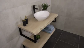 Massief eikenhouten badmeubel 120cm met enkele witte waskom