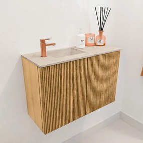 Mondiaz Joya DLux 60cm toiletmeubel oak met wastafel faye links 1 kraangat frappe