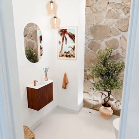 Mondiaz Joya 50cm toiletmeubel ronding rechts ruby met wastafel faye links 1 kraangat talc
