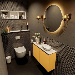 Mondiaz Fowy toiletmeubel 80cm ocher met witte waskom rechts zonder kraangat