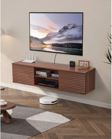 VEVOR TV-kast hangende muurbeugel, TV-kast met verstelbare plank en schuifdeuren, TV-plank met opbergruimte voor dvd-speler en gameconsole, wandkast, draagvermogen 52 kg, wit, lengte 152 cm