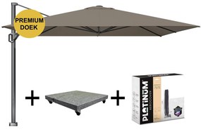Challenger T1 telescope premium zweefparasol 350x350 cm havanna met 120KG voet en hoes