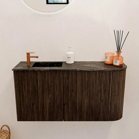 Mondiaz Joya DLux 80cm toiletmeubel ronding rechts walnut met wastafel faye links 1 kraangat lava