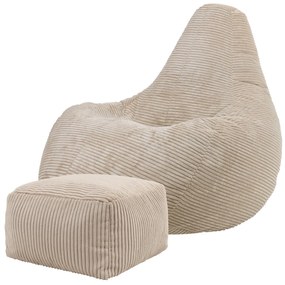 Cloudy Cord Zitzak Stoel + Poef - Beige