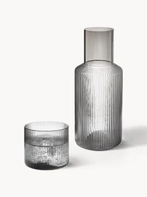 Mondgeblazen kleine waterkaraffen Ripple met waterglas, 2-delig