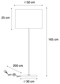 Vloerlamp messing met grijze kap 50 cm - Kaso Modern, Retro E27 rond Binnenverlichting Lamp