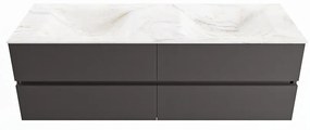 Mondiaz Vica DLux badmeubel 150cm dark grey 4 lades met wastafel ostra dubbel 2 kraangaten