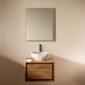 Jabari Zwevend Badkamermeubelset Van Teakhout Teakhout & Onregelmatige In Wit Cement ↔︎40 Cm Fedro & Rechthoekige Led En Anticondens - Sklum