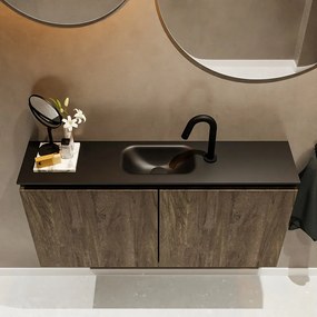 Mondiaz Ture 100cm toiletmeubel dark brown met wastafel urban midden 1 kraangat