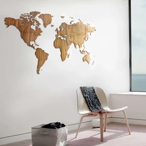MiMi Innovations Wereldkaart muurdecoratie Exclusive 130x78 cm walnoot