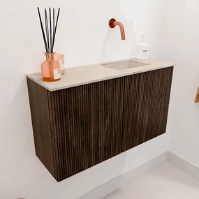 Mondiaz Joya DLux 70cm toiletmeubel walnut met wastafel faye rechts zonder kraangat frappe