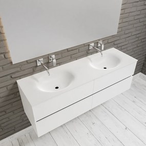 Zaro Sevilla Solid Surface badmeubel 150cm mat wit zonder kraangat dubbele spoelbak 4 lades