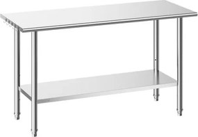 VEVOR Gasto werktafel 1524 x 610 x 864 mm, roestvrijstalen tafel met 2 niveaus, keukentafel met in hoogte verstelbare schappen, draagvermogen bovenste schap (254 kg), onderste schap (208 kg), voorbereidingstafel