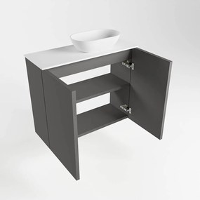 Mondiaz Fowy toiletmeubel 60cm dark grey met witte waskom rechts en kraangat