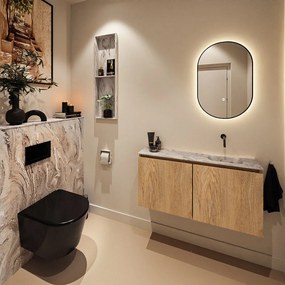 Mondiaz Ture DLux toiletmeubel 100cm washed oak met wastafel glace rechts zonder kraangat