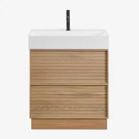 Badmeubelset 70x50 Cm Van Hout Met Geïntegreerde Wastafel Jolene Natuurlijk Hout & Spiegelloze & Mat Zwart ↑20 Cm Met - Sklum