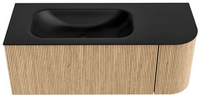 Mondiaz Kurve 115cm badmeubel ronding rechts oak met 1 lade en deur en wastafel big small kraangat links urban