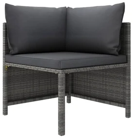 vidaXL 3-delige Loungeset met kussens poly rattan grijs