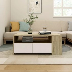 vidaXL Salontafel 102x55x42 cm bewerkt hout wit en sonoma eikenkleurig