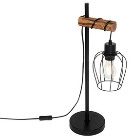 Landelijke tafellamp zwart met hout - Stronk Landelijk E27 Binnenverlichting Lamp