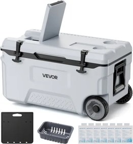 VEVOR Koelbox, 49 liter passieve koelbox met wielen, houdt voedsel tot 48 uur koel, geïsoleerde box met ijsbehoud, koelbox zonder elektriciteit, ultralicht voor picknicks, barbecues en kamperen