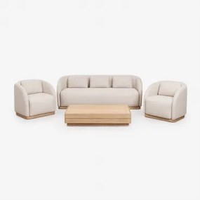 Woonkamerset Met 3-zitsbank, 2 Fauteuils En Rechthoekige Salontafel 130x75 Cm Van Veronese Acaciahout Lichte Acaciekleur - Sklum