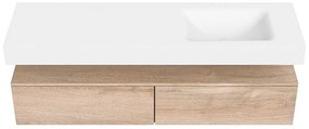 Zaro Alan badmeubel 160cm washed oak 2 lades met vrijhangende wastafel cloud rechts 1 kraangat talc
