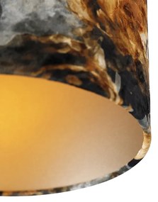 Stoffen Plafondlamp zwart velours kap bloemen dessin 25 cm - Combi Klassiek / Antiek E27 cilinder / rond Binnenverlichting Lamp