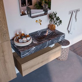 Mondiaz Alan DLux badmeubel 100cm washed oak 1 lade met wastafel lava rechts zonder kraangat