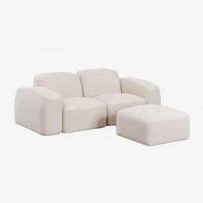 Bastian 2-delige Modulaire Bank En Poef Chenille Dik Wit - Sklum