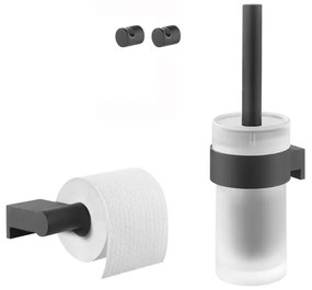 Tiger Bold Toiletaccessoireset Toiletborstel met houder Toiletrolhouder zonder klep Handdoekhaken 2 stuks Zwart 289090701