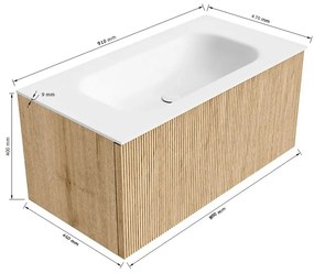 Mondiaz Kurve 90cm badmeubel oak met 1 lade en wastafel big small midden zonder kraangat urban