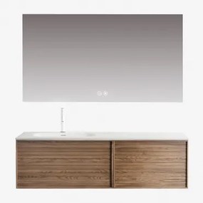 Solea Houten Badkamermeubelset Met Geïntegreerde Wastafel Natuurlijk Hout & Rectangular Led And Antifog (140x75 Cm) Riben & Wit ↑20 - Sklum